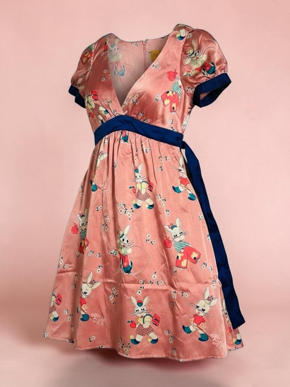 Voom by Joy Han Pink Wrap Dress with Navy Trim